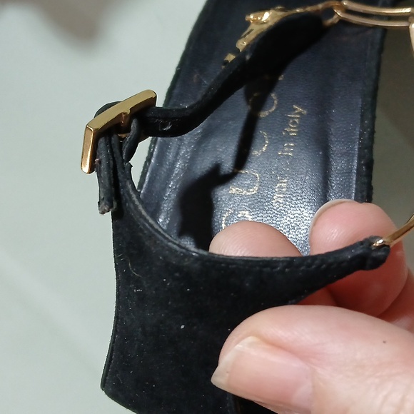 🖤 Gucci Vintage Leopard Chain Heels | Black Suede Gold Ankle Strap RARE Sz 7 🐆 - Picture 13 of 13